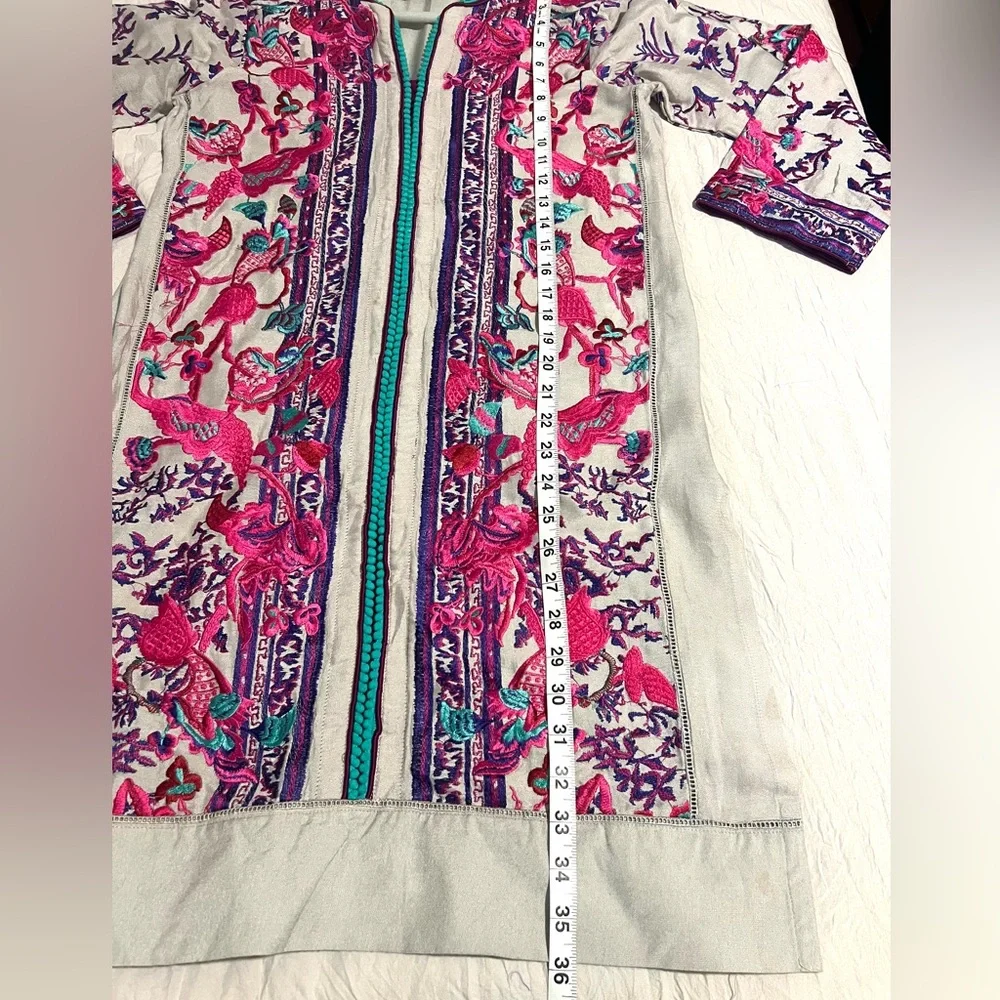 Sana Safinaz Embroidered Tunic Floral Gray Pink 3/4 Sleeves SZ S EUC - Picture 7 of 7